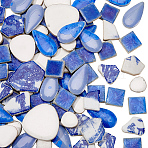 500Pcs 4 Styles Porcelain Mosaic Tiles, Mosaic Tiles, for DIY Mosaic Art Crafts, Picture Frames and More, Blue, 19.5~37x17.5~40x5.5~6.5mm, 125g/style(PORC-SP0001-24)