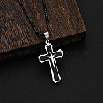 Triple Layered Cross 304 Stainless Steel Pendant Necklaces for Men, Stainless Steel Color, Black, 21.65 inch(55cm)(FS-WGC3E83-02)