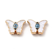Alloy Enamel Beads, with Glitter, Butterfly, Light Gold, 10x13.5x4mm, Hole: 1.6mm(FIND-G048-28KCG)