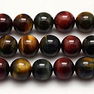 Natural Tiger Eye Beads Strands, Grade AB+, Dyed, Round, Mixed Color, 12mm, Hole: 1mm(G-G448-12mm-21AB)