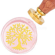 Brass Wax Seal Stamp with Rosewood Handle, for DIY Scrapbooking, Tree of Life Pattern, 25mm(AJEW-WH0412-0011)