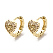 Rack Plating Brass Micro Pave Cubic Zirconia Hoop Earrings, Heart, Golden, 12.5x14x8mm(EJEW-A031-01G)