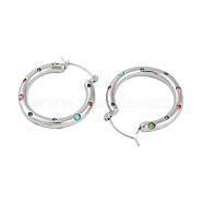 304 Stainless Steel Hoop Earrings for Women, with Colourful Cubic Zirconia, Stainless Steel Color, 31x4mm(EJEW-K281-34P-01)