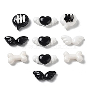 Opaque Resin Cabochons, Heart & Wing & Bowknot, Mixed Shapes, Black, White, 12.5~18x8~12.5x4~6.5mm(CRES-M026-03)