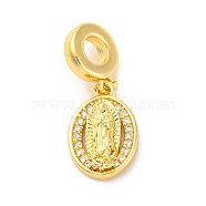 Brass Clear Cubic Zirconia European Dangle Pendants, Religion Large Hole Pendants, Real 16K Gold Plated, Oval, 21mm, Hole: 4.5mm, pendants: 14.5x10x3mm(KK-D325-28G-05)