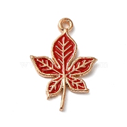 Thanksgiving Day Theme Alloy Enamel Pendants, Golden, Maple Leaf Charm, Red, 23x16x1.5mm, Hole: 1.4mm(ENAM-M002-03G-05)