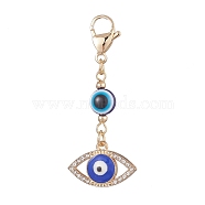 Evil Eye Alloy Enamel with Rhinestone Pendant Decoration, Resin Beads and 304 Stainless Steel Lobster Claw Clasps, Eye, 51mm(HJEW-JM01040-02)