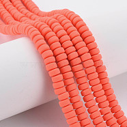 Handmade Polymer Clay Beads Strands, for DIY Jewelry Crafts Supplies, Flat Round, Tomato, 6~7x3mm, Hole: 1.5mm, about 113~116pcs/strand, 15.55 inch~16.14 inch(39.5~41cm)(CLAY-N008-008-37)