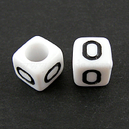 Letter Acrylic European Beads, Horizontal Hole, Cube, Letter.O, 10x10x10mm, Hole: 3.5~4mm, about 598pcs/500g(OPDL-R050-10mm-O)