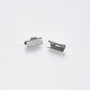 304 Stainless Steel Ribbon Crimp Ends, Stainless Steel Color, 7x13mm, Hole: 1.5x2mm(STAS-S112-001D-P)