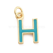 Rack Plating Brass Pendants, with Enamel and Jump Ring, Cadmium Free & Lead Free, Long-Lasting Plated, Real 18K Gold Plated, Letter, Letter H, 11.5x7.5x1mm, Hole: 2.5mm(KK-C065-03H-G)