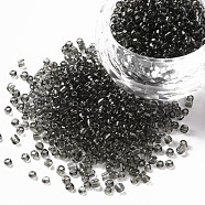 Glass Seed Beads, Transparent, Round, Round Hole, Gray, 12/0, 2mm, Hole: 1mm, about 3333pcs/50g, 50g/bag, 18bags/2pounds(SEED-US0003-2mm-12)