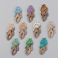 Resin & Walnut Wood Pendants, Leaf, Mixed Color, 37.5x15.5x3mm, Hole: 2mm(RESI-S389-062A)