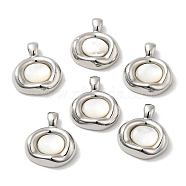 Brass Pave Shell Pendants, Oval Charms, Real Platinum Plated, 21x19x6mm, Hole: 4.5x3mm(KK-M270-46P)