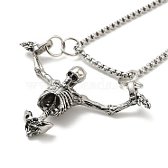 Halloween Theme Skeleton Alloy Pendant Necklaces with Box Chains, Antique Silver, 23.31 inch(59.2cm)(NJEW-F319-01P)