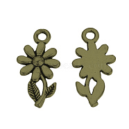 Tibetan Style Alloy Pendants, Flower, Cadmium Free & Nickel Free & Lead Free, Antique Bronze, 19x10x2mm, Hole: 2mm, about 1720pcs/1000g(TIBEP-Q064-158AB-NR)