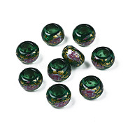 Flower Printed Transparent Acrylic Rondelle Beads, Large Hole Beads, Green, 15x9mm, Hole: 7mm(TACR-S160-01-C04)