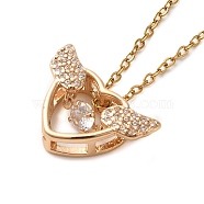 Brass Pave Clear Cubic Zirconia Heart Wing Pendant Necklaces, 304 Stainless Steel Cable Chain Necklaces, Golden, 15.94 inch(40.5cm)(NJEW-M080-01G)