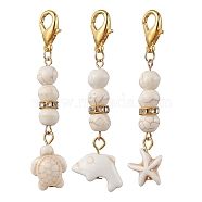 3Pcs 3 Styles Glass Pendant Decorations, with Zinc Alloy Lobster Claw Clasps, White, 58~66mm, 1pc/style(HJEW-JM01715-01)
