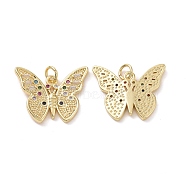 Brass Cubic Zirconia Pendants, with Jump Ring, Butterfly Charm, Real 18K Gold Plated, 17.5x21.5x3mm, Hole: 3.4mm(KK-G453-24G)