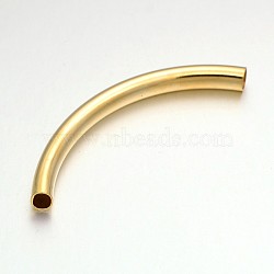Light Gold Plated Long Brass Curved Tube Beads, Curved Tube Noodle Beads, Golden, 55x4.5mm, Hole: 4x3mm(KK-E652-04KCG)