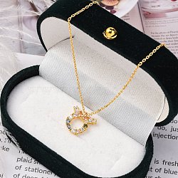 925 Sterling Silver Colorful Cubic Zirconia Constellation Pendant Cable Chain Necklaces for Women, Real 18K Gold Plated, Taurus, 13.74 inch(34.9cm), pendants: 10.5~17x8.5~15mm.(STER-R009-01G-03)