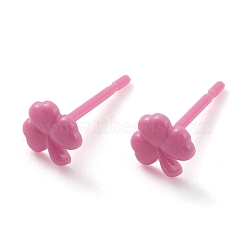 Eco-Friendly Plastic Stud Earrings, Shamrock, Old Rose, 5.5x5.5x1mm, Pin: 0.8mm(EJEW-H120-04A-02)