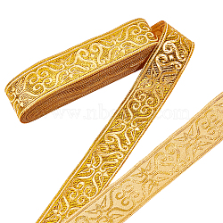 Ethnic Embroidery Polyester Flat Ribbons, Jacquard Ribbon, Floral Pattern, Gold, 1-1/4 inch(33mm), about 7.66 Yards(7m)/Bundle(OCOR-WH0060-37A)