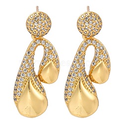 Rack Plating Brass Pave Clear Cubic Zirconia Stud Earrings, Teardrop, Real 18K Gold Plated, 30.5x13.5mm(EJEW-S245-03G)