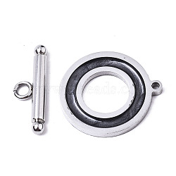 201 Stainless Steel Toggle Clasps, with Enamel, Ring, Stainless Steel Color, Black, Ring: 22x20x2mm, Hole: 1.5mm, Bar: 21x7x3mm, Hole: 2mm(X-STAS-R115-14B-P)
