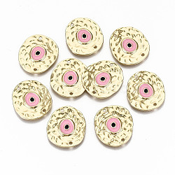 Hammered Alloy Enamel Links Connectors, Cadmium Free & Nickel Free & Lead Free, Light Gold, Oval, Pink, 26x23.5x2mm, Hole: 1.8mm(X-PALLOY-T075-42-NR)