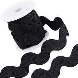 Polyester Wavy Fringe Trim, Wave Bending Lace Ribbon, for Clothes Sewing and Art Craft Decoration, Black, 1-1/8 inch(30mm), about 5 yards(OCOR-GF0003-44G-01)