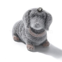 Flocky Resin Pendants, Dog, with Platinum Tone Iron Loop, Gray, 35.5x20x33mm, Hole: 2mm(FIND-A047-04P-02)