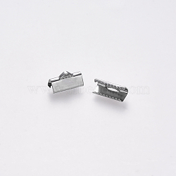 Non-Tarnish 304 Stainless Steel Ribbon Crimp Ends, Stainless Steel Color, 7x13mm, Hole: 1.5x2mm(STAS-S112-001D-P)