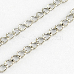 304 Stainless Steel Curb Chains, Soldered, Stainless Steel Color, 4x3x0.6mm(X-CHS-R005-100m-01)