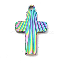 Ion Plating(IP) 304 Stainless Steel Pendants, Cross Charm, Rainbow Color, 22x13x1.9mm, Hole: 1.6mm(STAS-D025-02M-01)