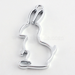 Rack Plating Alloy Rabbit Bunny Open Back Bezel Pendants, For DIY UV Resin, Epoxy Resin, Pressed Flower Jewelry, Cadmium Free & Nickel Free & Lead Free, Platinum, 43.9x23.5x3.5mm, Hole: 3mm(X-PALLOY-S047-41D-FF)