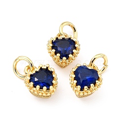 Brass Micro Pave Mixed Color Cubic Zirconia Pendants, Real 18K Gold Plated, Long-Lasting Plated, Heart, Dark Blue, 9.3x7.4x5.5mm, Hole: 3mm(ZIRC-D120-02G-06)