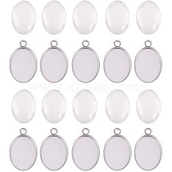 DIY Jewelry Making, with 304 Stainless Steel Pendant Cabochon Settings and Clear Glass Cabochons, Oval, Stainless Steel Color, ray: 18x13mm, 23x14x1mm, Hole: 2.5mm, 20pcs/box(DIY-PH0024-11)
