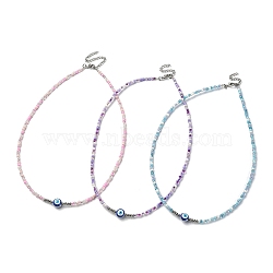 3Pcs 3 Color Alloy Enamel Evil Eye & Seed Beaded Necklaces Set, Mixed Color, 17.91~18.11 inch(45.5~46cm), 1Pc/color(NJEW-JN04355)