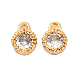 Brass Micro Pave Clear Cubic Zirconia Charms, Round, Real 18K Gold Plated, 6x4x3mm, Hole: 1mm(KK-Z066-03G)