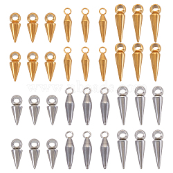36Pcs 6 Style 304 Stainless Steel Pendants, Cone Charm, Golden & Stainless Steel Color, 16~20.5x4.5~6x4.5~6mm, Hole: 2.5~3.5mm, 6pcs/style(STAS-TA0002-34)