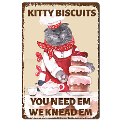 Tinplate Sign Poster, Vertical, for Home Wall Decoration, Rectangle With Word KITTY BISCUITS YOU NEED EM WE KNEAD EM, Cat Pattern, 300x200x0.5mm(AJEW-WH0157-476)