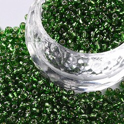12/0 Glass Seed Beads, Silver Lined Round Hole, Round, Lime Green, 2mm, Hole: 1mm, about 30000 beads/pound(SEED-A005-2mm-27)