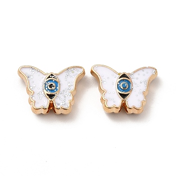 Alloy Enamel Beads, with Glitter, Butterfly, Light Gold, 10x13.5x4mm, Hole: 1.6mm