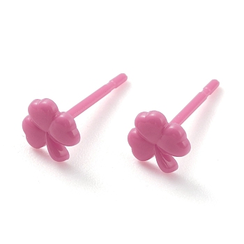 Eco-Friendly Plastic Stud Earrings, Shamrock, Old Rose, 5.5x5.5x1mm, Pin: 0.8mm