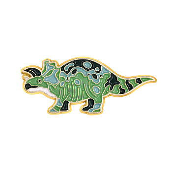 Dinosaur Theme Alloy Brooches, Enamel Lapel Pin, for Backpack Clothes, Golden, Triceratops Pattern, 13x30mm