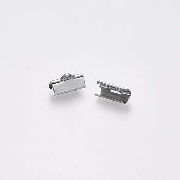 304 Stainless Steel Ribbon Crimp Ends, Stainless Steel Color, 7x13mm, Hole: 1.5x2mm
