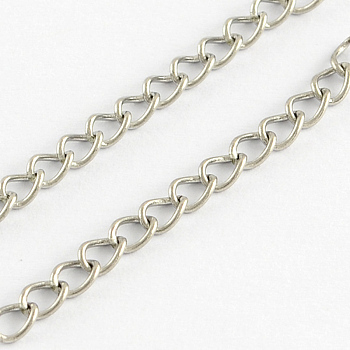 304 Stainless Steel Curb Chains, Soldered, Stainless Steel Color, 4x3x0.6mm
