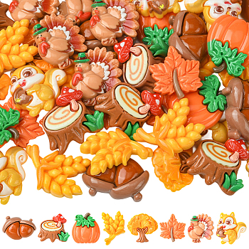 48Pcs 8 Styles Autumn Theme Resin Cabochons, Mixed Shapes, Mixed Color, 20~31x21.5~29.5x5~8.5mm, 6pcs/style